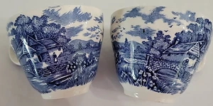 Two Blue & White English countryside made in England Tea Cups Shabby Chic - Picture 1 of 12