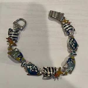 Fish Link Bracelet / Enamel / Magnetic Closure / 7”x 3/8” / colorful - Picture 1 of 5