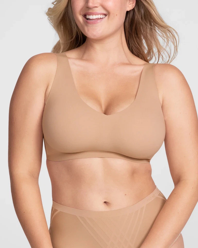 HONEYLOVE V Neck Bra Sand Beige Wireless 1X Seamless Padded (removable) - Image 1 of 4