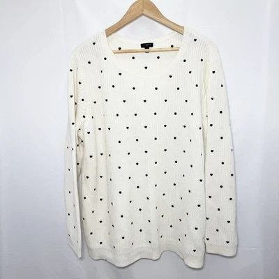 Suéter Pullover Talbots Plus 2X Blanco Negro Corazón Punto Coctelera Tejido Algodón Pima Foto 1 de 4