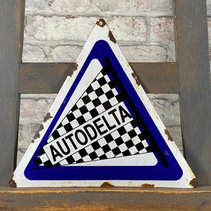 AUTODELTA Enamel Sign 11.4x9.8" (29x25cm) Retro Old-Looknig Service Garage Decor - Picture 1 of 11