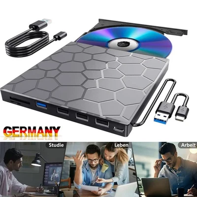 Externes CD/DVD Laufwerk USB 3.0 +Type C Brenner Player für PC Laptop/Windows 11 - Bild 1 von 4