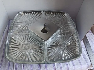 VINTAGE CHROME & STARBURST GLASS TRAY - Picture 1 of 8
