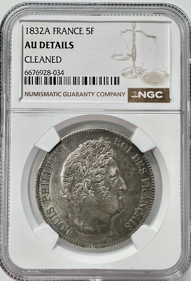 1832-A France 5 Francs, Louis-Philippe I - SILVER COIN NGC AU DETAILS 1ST DATE - Image 1 of 4