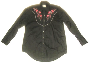 Vintage 70s ROCKMOUNT RANCH WEAR Black Pearl Snap Embroidery Western Shirt 16.5/M - Bild 1 von 7