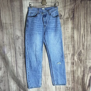 PRINCESS POLLY Straight Leg High Rise Denim Jeans Size 4 Women’s Cross Button - Picture 1 of 8