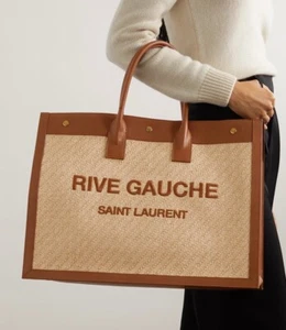 SAINT LAURENT ‘Rive Gauche’ Embroidered Raffia & Leather Tote Bag Natural $2650+ - Picture 1 of 24