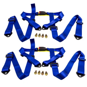 4 Point 2 Inch Harness Racing Seat Belt Pair Buckle Universal Safety Belt Blue - Picture 1 of 11