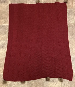 Pottery Barn Faux Fur Pom Pom Knitted Throw 50"x60" Cardinal Red Caramel Ombre - Picture 1 of 5