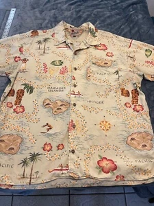 Tommy Hilfiger Shirt Mens XL Hawaiian aloha hula girl Luau short sleeve cotton - Picture 1 of 13