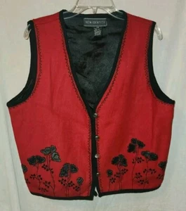 Womens New Identity 2X Wool Lined Sweater Vest Metal Buttons Red Floral Flowers - Picture 1 of 8