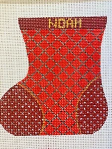 Handpainted needlepoint Zweigart 18 mono Canvas Red Noah Stocking Ornaments - Picture 1 of 2
