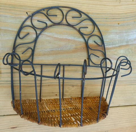 Vintage Basket Metal With Woven Bottom Semicircular Cover