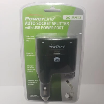 Dual Auto Socket 12V Splitter With USB Power Port By Power Line New Sealed - Image 1 of 4