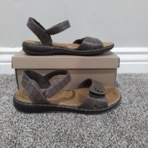 Size 10 Women's Cushionaire Bella Brown Croco Adjustable Strap Open Toe Sandals - Picture 1 of 8