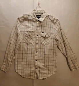 Hurley Brand Button Up Flannel Shirt Mens Size M White Plaid Long Sleeve  - Picture 1 of 6