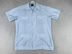 Adolfo La Guayabera Shirt Men Large Blue 4 Pocket Polyester Cotton Blend READ - Picture 1 of 13