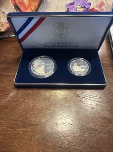 1993-D Bill of Rights Commemorative 2 COIN UNCIRCULATED SET Silver Dollar - Picture 1 of 4