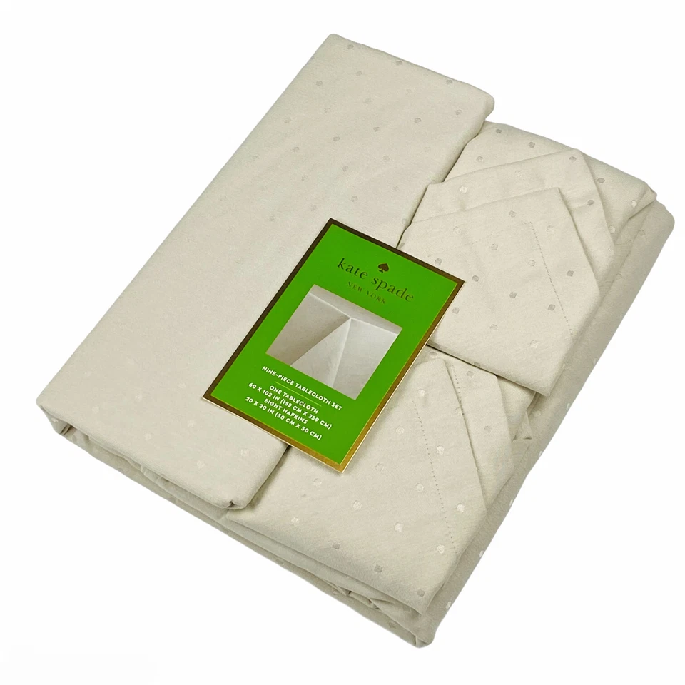 Kate Spade Larabee Dot Tan Cotton Tablecloth 60"x102" Rectangular & 8 Napkins - Image 1 of 1