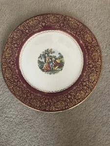 Set of 2 Vntg Imperial Salem China Dinner Plate RED W/ 23K Gold Rim 10 3/4" - Picture 1 of 12