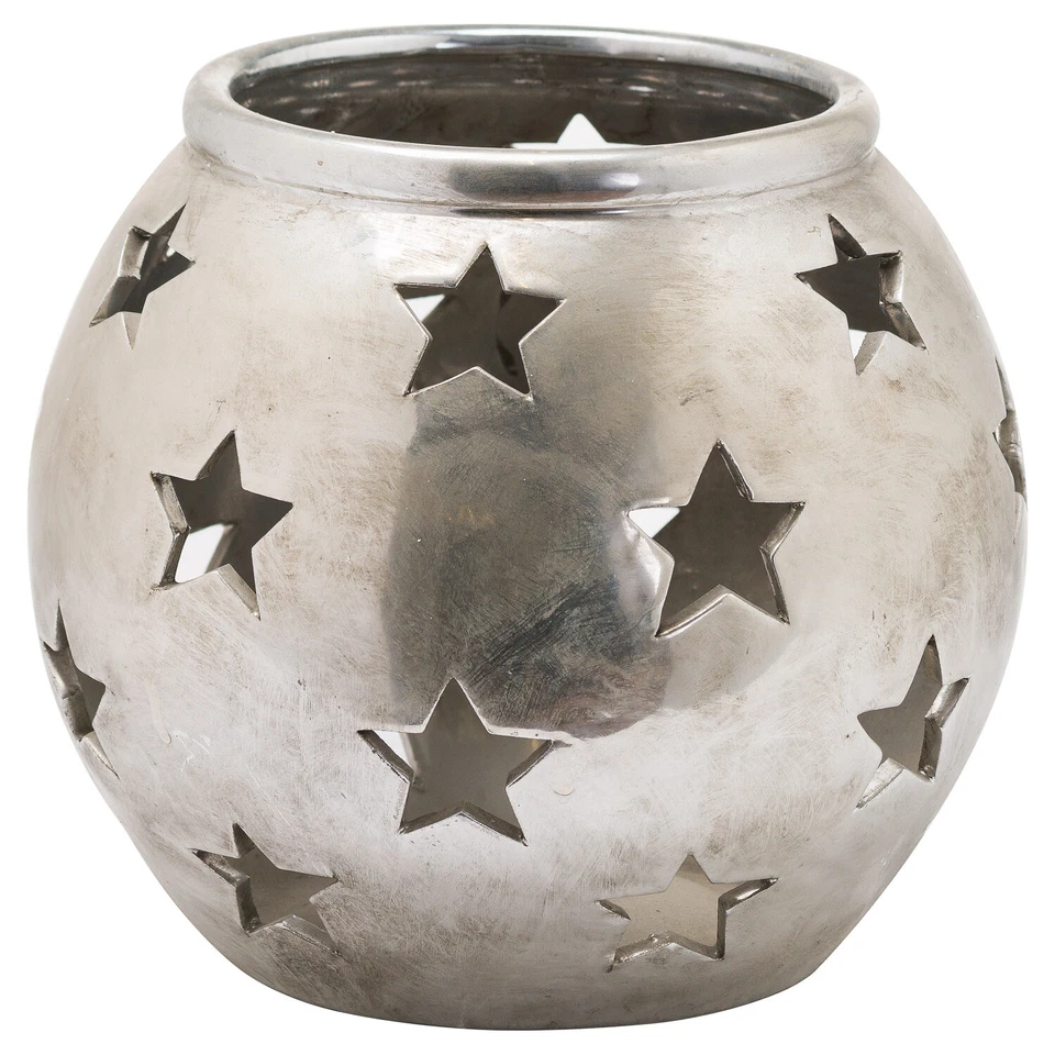 Small Ceramic Distressed Silver Star Tea Light Candle Lantern 10x14cm - Image 1 of 1