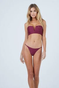 ONIA Rochelle Thin Strap Bikini Bathing Suit V Zip Back Deep Top M Medium NWOT - Picture 1 of 12