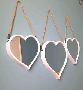 *NO BOX* Set of Three Hanging Heart Decorative Mirrors Boho ShabbyChic Wall Home - Picture 1 of 8