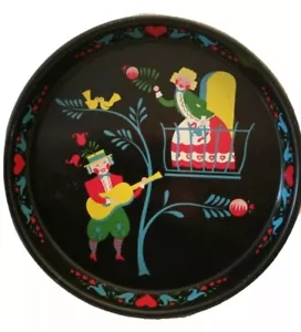 Vintage Dutch-Themed Metal Drink Serving Tray Serenade Couple, Fairytale - Picture 1 of 9