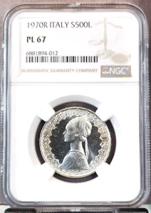 1970 ITALY SILVER 500 LIRE S500L COLUMBUS SHIPS NGC PL 67 RARE PROOF LIKE - Picture 1 of 3