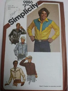 Shirt Scarf Tie Western Yolk Denim Mens 38 Simplicity 9886 Sewing Pattern 80s UC - Picture 1 of 5