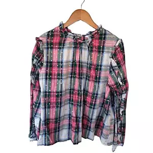 Crown & Ivy mehrfarbig kariertes Top Damen XXL Langarm Rüschenkragen rot grün - Bild 1 von 7