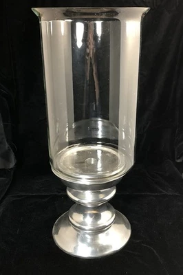 Pottery Barn 16” Hurricane Lantern Pillar Candle Holder Chrome Metal Base - Image 1 of 4