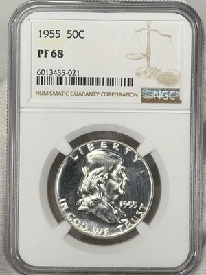 1955-P 50c Franklin Half Dollar NGC PF68 PR68 Silver Benjamin US Coin PROOF - Image 1 of 4