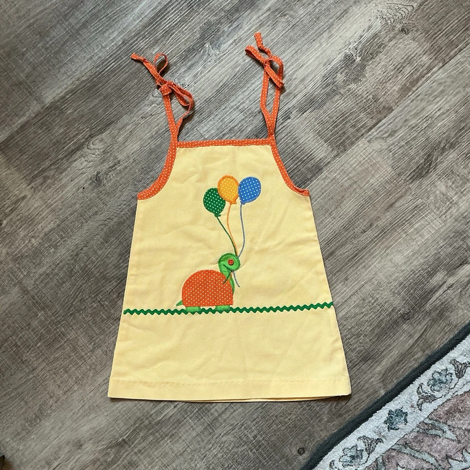 Vintage Toddler Girls Jumper Dress Turtle Appliqué Size 2T Made In USA 80’s - Image 1 of 4