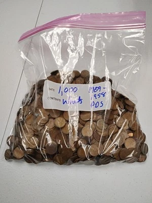 1909-1958 P,D,S Wheat Cent 1000 Count (7 Pound) Bag  Wheat Pennies - Image 1 of 3