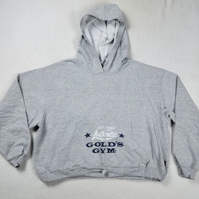Moletom com capuz vintage Gold's Gym feminino tamanho grande cinza recortado feito nos EUA - Imagem 1 de 4