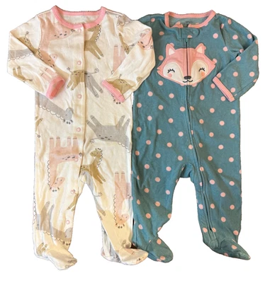 Carters Bebé Niña Durmientes 9 Meses Pijama Mameluco Trajes Pijamas Lote Animales Zorro Foto 1 de 4