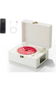 Yintiny Rechargeable Leather CD Player with Speakers Bluetooth Transmitter White - Picture 1 of 7