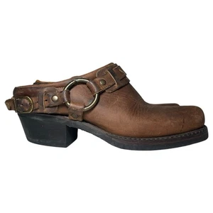 FRYE Gürtel Harness Pantoletten Clogs braun Slipper eckige Zehenpartie Schuhe Rückenriemen Größe 6,5 - Bild 1 von 17