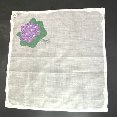 Винтажный женский носовой платок Burmel фиолетовый сшитый гортензией Гонконг - Изображение 1 из 4