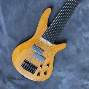 Yellow Fretless Electric Bass Guitar Black Part Rosewood Fretboard 7 String - Picture 1 of 6