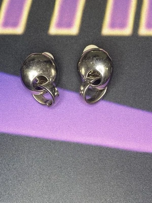 Vintage Silver Tone Circular Domed Clip On Button Earrings - Image 1 of 3