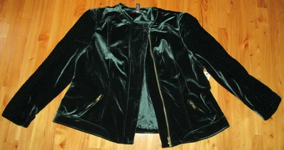 INC 3X Plus Hunter Green  Zip Up Zip Pockets Lined Velour Jacket NWT NICE - Image 1 of 4