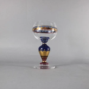 Böhmisches Weinglas blau gold rosa bemalt böhmisch 6,25" Weinglas - Bild 1 von 12
