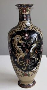 "Exquisito jarrón Meiji antiguo asiático japonés Cloisonne floral dragones fénix 12""" - Imagen 1 de 20