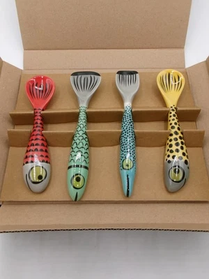 Hannah Turner Fish Spoons Set of 4 Ceramic Collectible Kitchen Utensils Boxed - Image 1 of 4