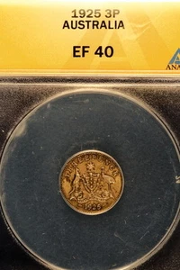 1925 ANACS XF40 Australia George V Silver Three Pence!! #E0834 - Picture 1 of 2
