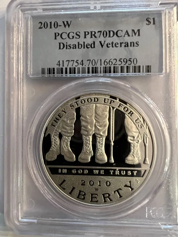 2010 W DISABLED VETERANS PCGS  PR-70 DCAM. $1 PROOF. COMMEMORATIVE COIN Cover