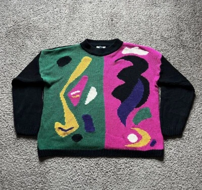 Suéter Tejido Vintage Años 80 90 XL Multicolor Geométrico Abstracto Retro Jamie Scott Foto 1 de 4