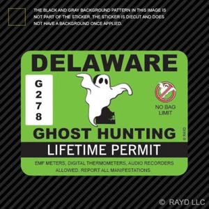 Calcomanía autoadhesiva con permiso de caza de fantasmas de Delaware caza paranormal cazador DE - Imagen 1 de 1
